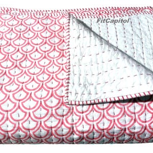 Trapunta Kantha in cotone con stampa a blocchi indiani, coperta reversibile con aria condizionata, trapunta morbida con cuciture a mano, trapunta famosa di Jaipuri, trapunta Kantha per tutte le stagioni