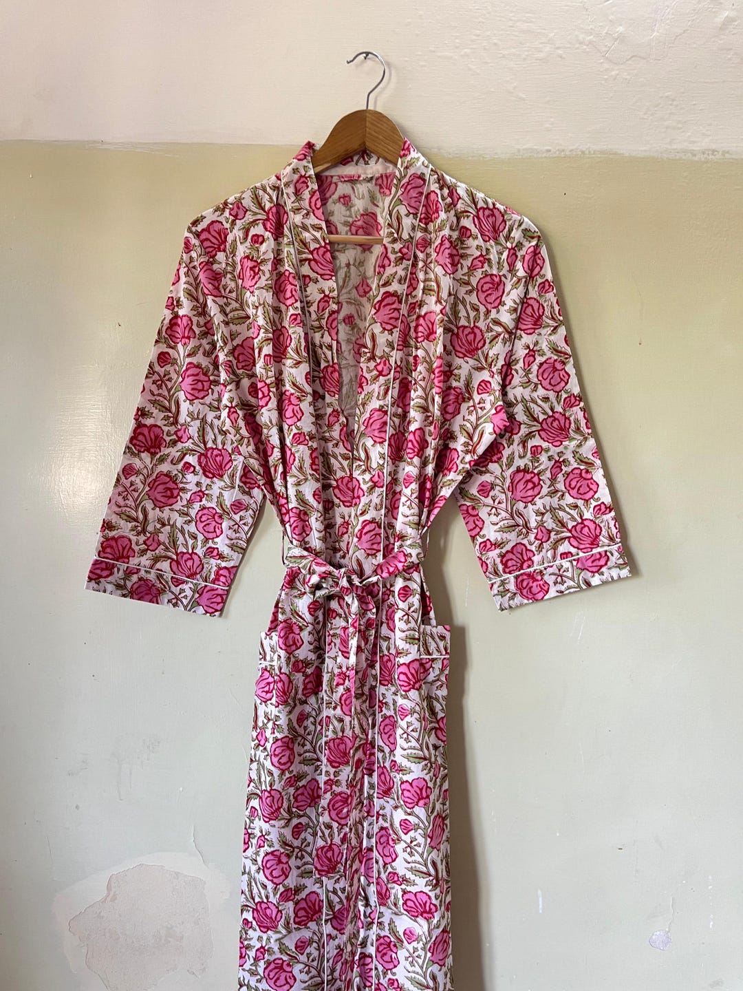 Block Print Robe Hand Block Print Cotton Kimono Robe, Robe for Women & Men, Boho Bath ...