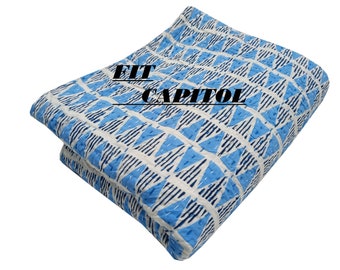 Blaue und graue Farbe Handblockdruck Kantha Quilt, indische Designer handgefertigte gesteppte Bettdecke aus 100% Baumwolle, AC Tröster moderne Luxusquilt.