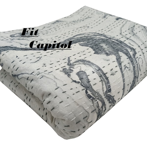 New Marble Print Cotton Quilt, Indian Designer Queen Size Luxury Bedding Throw, AC Comforter Vintage Kantha Blanket ,Great For Skin Quilts.