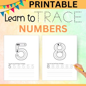 Numeri 0-9 Impara a ricalcare fogli di lavoro / 10 carte di ricalco numerico / Esercizi di scrittura / Carattere di ricalco / Tracciamento di numeri / Impara a scrivere