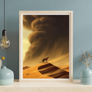 Il silenzio prima della tempesta – Arte dello spirito del leopardo del deserto – Stampa di animali mistici – Decorazione totem della natura selvaggia – Formati A3 e A2