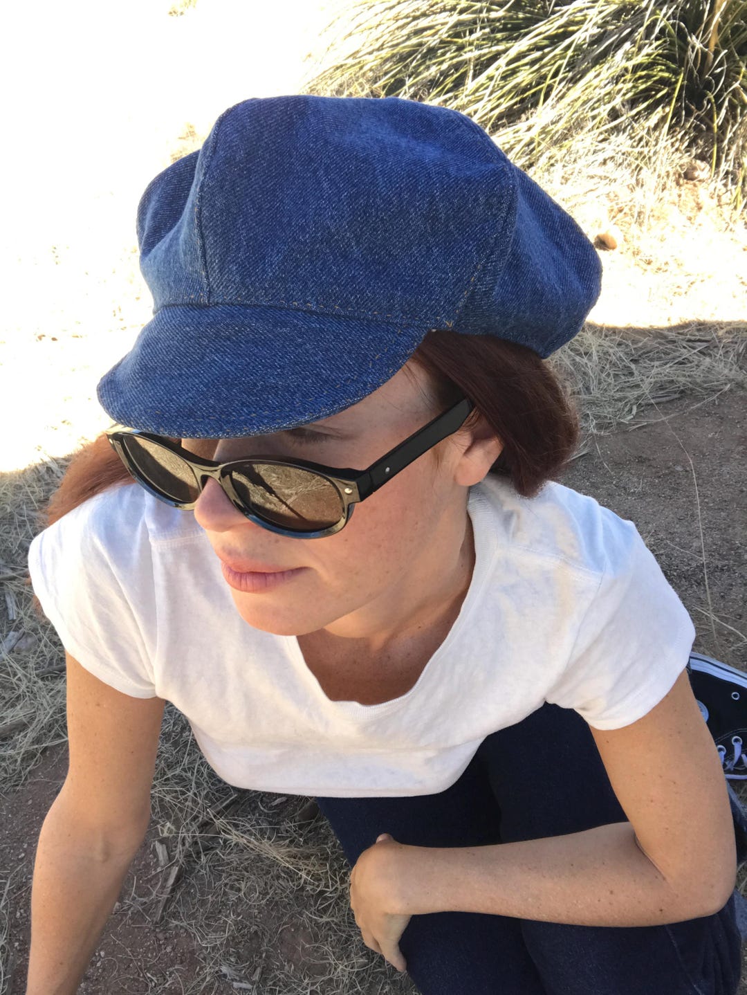 Handmade Blue Denim Newsboy Cap: Upcycled 6 Panel Paperboy  display picture 3
