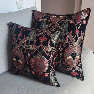 Decorative Pillowcase, Tile Tulip Pattern Black Color 12/20&quot;inches,Oriental Pillow Case,Authentic Pillow Cover,Traditional Pillow Cover.