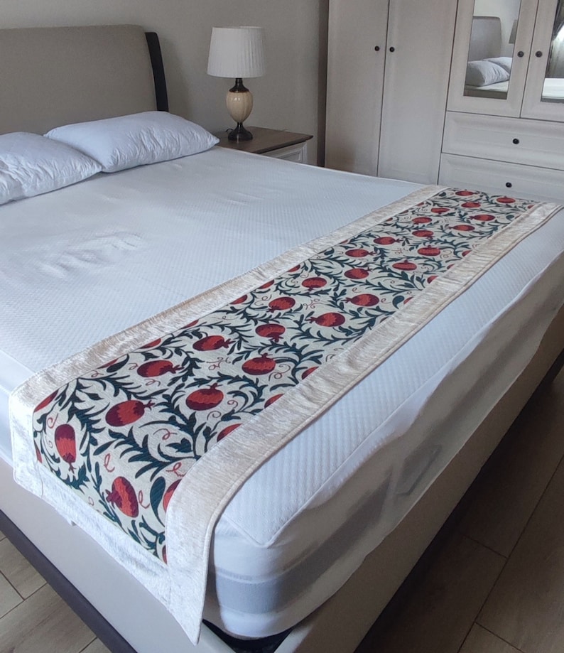 Handmade Bed Runner for Beds Sizes 55/80 or 60/80 Inches, Pomegranate