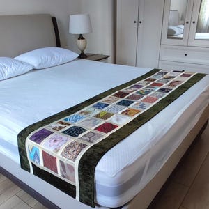 Handmade Bed Runner,Patchwork Pattern Green Color 20/78&quot;inches,Modern Bed Runner.(for Bed sizes Queen US/CA-55/80 or 60/80 inches).