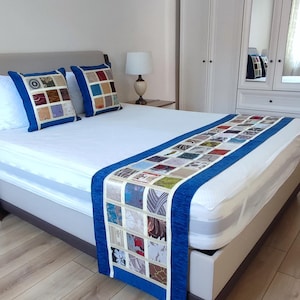 Bed Runner Set,Patchwork Pattern Blue Color,1 piece Bed Runner 20/106&quot;inches & 2 piece Pillowcase 20/20&quot;inches(King Bed US/CA-68/80or72/80)