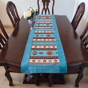 Long Dining Table Runner, Rug Pattern Turquoise & Beige Colors 20x78&quot;inches,Authentic Handmade Table Runner,Oriental Table Runner.