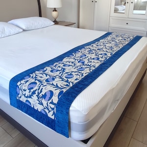 Handmade Bed Runner, Pomegranate Pattern Blue & Beige Colors 20/78&quot; inches,Bed Runner.(For Bed sizes Queen US/CA-55/80 or 60/80 inches).
