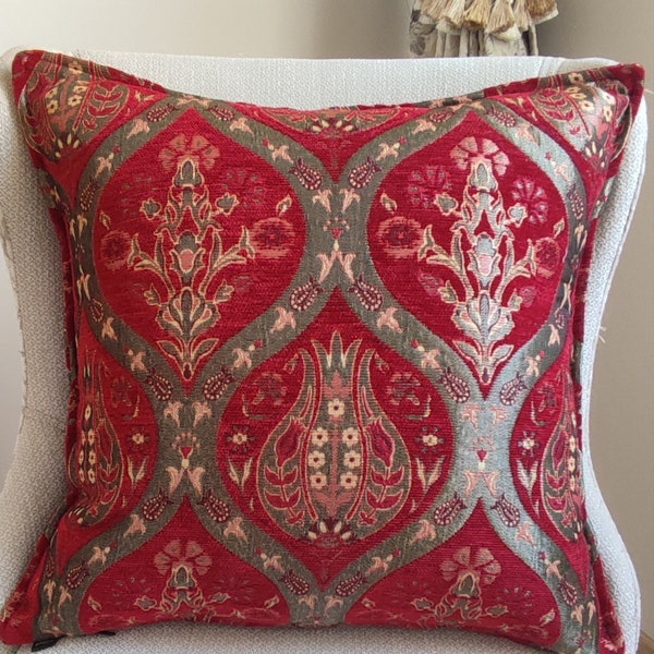 Turkish pillow case tulip pattern Red color 12/20 inches,Oriental pillow case,Turkish pillow cover handmade,modern pillow cover.