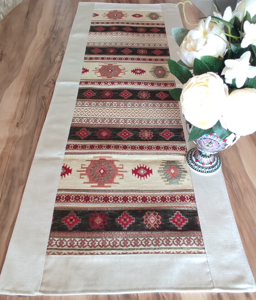 Rug Style Table Runner Beige&green 20x51 Inchesturkish Etsy