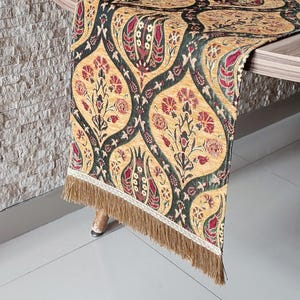 Mustard Tulip Table Runner: Turkish Chenille Coffee Table Decor (13x40&quot; inches)