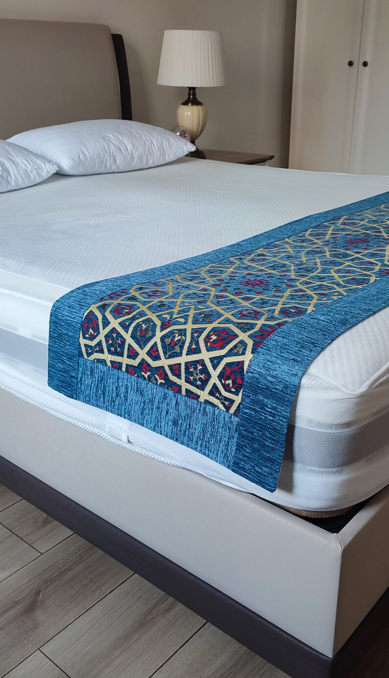 Handmade Bed Runner for Beds Sizes 55/80 or 60/80 Inches, Tile Pattern