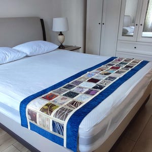 Handmade Bed Runner,Patchwork Pattern Blue Color 20/78&quot;inches,Modern Bed Runner.(for Bed sizes Queen US/CA-55/80 or 60/80 inches).
