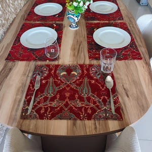 Tile Tulip Pattern Placemat , Red color 1 piece 13/17&quot;inches. Dining Table Placemats, Kitchen table placemats,Coffee table placemats