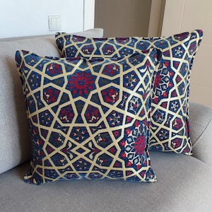 Blue Tile Pattern Pillow Cover: Oriental Chenille Decorative Pillow