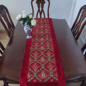 Long Dining Table Runner,Tulip Pattern Red Color 20x78&quot;inches,Oriental Handmade Table Runner,Authentic Table Runner,Traditional Table Runner