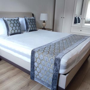 Handmade Gray Chenille Bed Runner Set: King Size Bedding, 2 Pillowcases