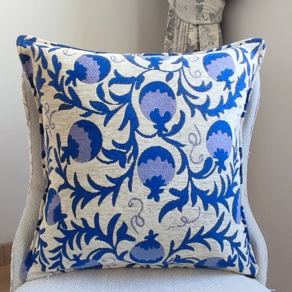 Pomegranate Pattern Pillow Cover, Blue & Beige colors 12/20 inches,Oriental pillow case,Turkish pillow cover,Turkish Handmade pillow case