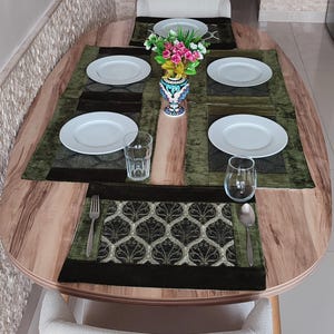 Handmade Placemat , Modern Pattern Green color 1 piece 14/18&quot;inches.Dining Table Placemats,Kitchen table placemats,Coffee table placemats