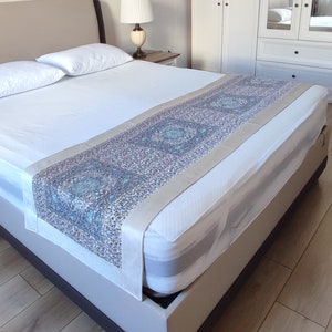 Handmade Beige Ceramic Pattern Bed Runner: Queen Size, Oriental Style