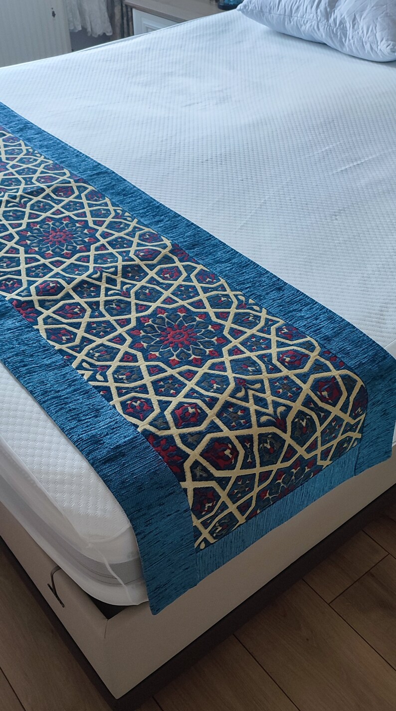 Handmade Bed Runner for Beds Sizes 55/80 or 60/80 Inches, Tile Pattern