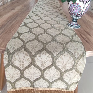 Beige Chenille Table Runner: Modern Turkish Woven Decor (13x40&quot; inches)