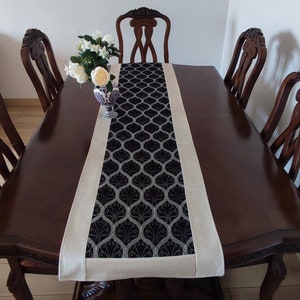 Long Dining Table Runner Modern Pattern  Black & Silver Colors 20x51&quot; inches,Authentic Handmade Table Runner, Oriental Table Runner.