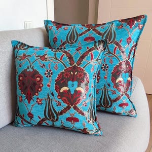 Decorative Pillowcase,Tile Tulip Pattern Turquoise Color 12/20&quot;inches,Oriental Pillow Case,Authentic Pillow Cover,Traditional Pillow Cover.