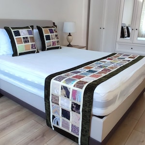 Bed Runner Set,Patchwork Pattern Green Color,1 piece Bed Runner 20/106&quot;inches & 2 piece Pillowcase 20/20&quot;inches(King Bed US/CA-68/80or72/80)