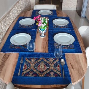 Handmade Placemat , Tulip Pattern Blue color 1 piece 14/18"inches.Dining Table Placemats,Kitchen table placemats,Coffee table placemats
