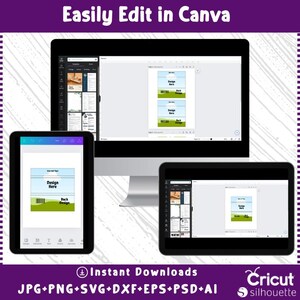 K&ouml;nnte beinhalten: Ein digitaler Bildschirm zeigt eine Canva-Designvorlage f&uuml;r ein Geschenkanh&auml;nger. Die Vorlage hat ein gr&uuml;nes und wei&szlig;es Design mit dem Text "Design Here" und "Back Design".