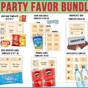 6 Party Favor Template Bundle, Chip Bag Template, Water Bottle Labels, Chocolate Bar , Pringles Template, Party Favor , SVG , Canva Editable zdjęcie 2