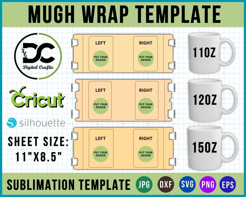 Mug Template, Mug Full Wrap template, Photo Collage Mug labels, Sublimation Template, sublimation mug template, 11Oz, 12Oz 15Oz Mug template image 1