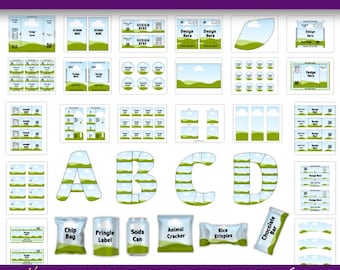 Paquete de más de 350 plantillas de obsequios para fiestas, maquetas de obsequios para fiestas, plantillas para bolsas de papas fritas, etiquetas para botellas de agua, barras de chocolate, obsequios para fiestas, obsequios para fiestas