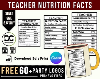Faits nutritionnels des enseignants , Faits nutritionnels Party Favor Svg, PNG