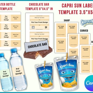 6 Party Favor Template Bundle, Chip Bag Template, Water Bottle Labels, Chocolate Bar , Pringles Template, Party Favor , SVG , Canva Editable zdjęcie 5