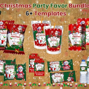 Christmas party Favor Template Bundle, Christmas Party Templates, Custom Birthday Labels Template, Custom Party Bundle, Chip bag, Christmas