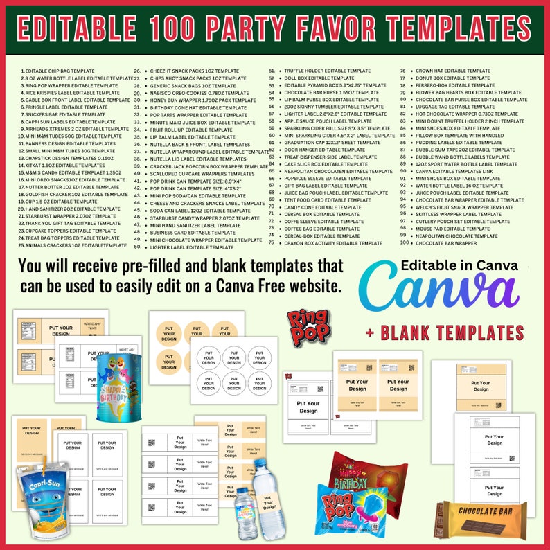 1000 Party Favor Templates Bundle, Party Templates , Chip bag Template , Party Favors , Capri Sun , Ring Pop, Svg, Eps, Dxf, Canva Editable image 2
