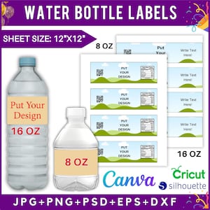 8 & 16 Oz Wasserflasche Vorlage, Wasserflasche Mockups Vorlage, leere Wasserflasche Vorlage svg, Party Favor Mockups