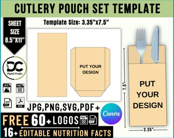 Cutlery Pouch Template, Party Favor Pouch Label (Canva Editable, Digital Download)