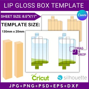 Modelo de caixa de gloss labial, modelo de caixa de protetor labial, modelo de caixa de batom, embalagem de batom Canva, modelo SVG de caixa de protetor labial, download instantâneo
