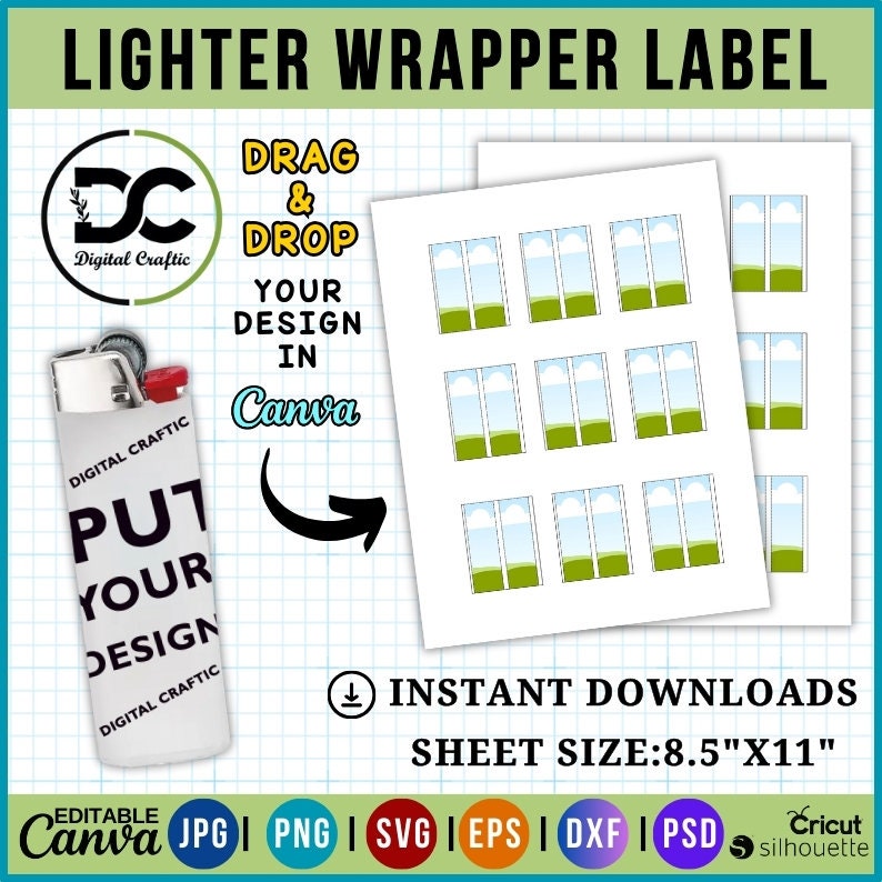 Lighter Label Template SVG, Canva Editable Lighter Wrapper Template, Lighter Templates, Sublimation Templates, Lighter Label 8.5"x11"