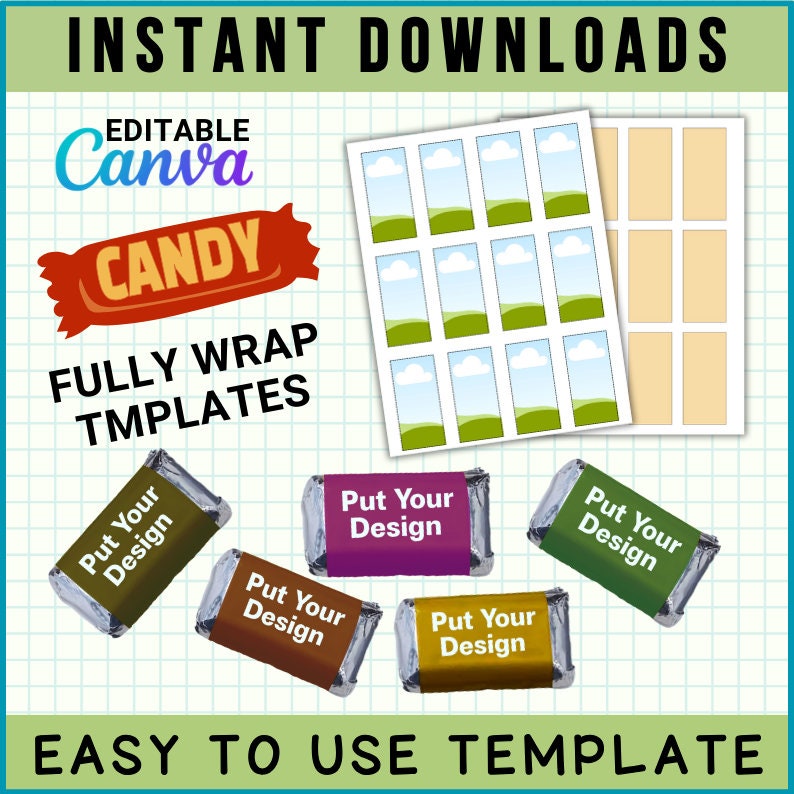 Plantilla para envoltorio de mini chocolates, editable en Canva (descarga digital) imagen 2