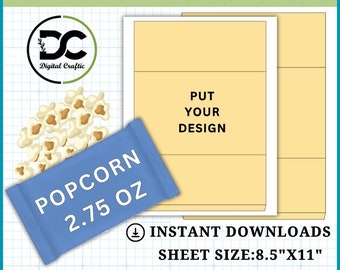 2.75 Oz Pop Corn label Template, Microwave PopCorn Wrapper Template, PopCorn Wrapper Template, Png, Psd, 8.5"x11" sheet