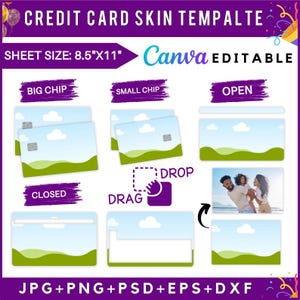 Modelo de capa de cartão de crédito Canva, adesivo de cartão de crédito, modelo de cartão de débito svg, capa de cartão svg para cricut, modelo de arrastar e soltar Canva