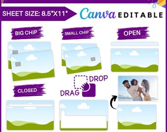 Modelo de capa de cartão de crédito Canva, adesivo de cartão de crédito, modelo de cartão de débito svg, capa de cartão svg para cricut, modelo de arrastar e soltar Canva