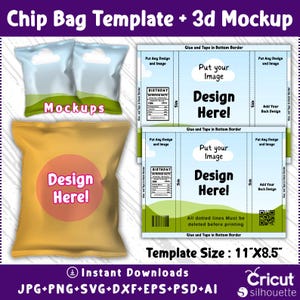 Chip Bag Template Mockup , Chip Bag Label ,Party Favor Mockup, Blank Chip Bag , Party Chip Bag , Customizable Template , Canva Editable ,SVG