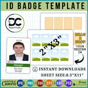 Modello di badge identificativo 2" x 3", modello vuoto di badge identificativo, sublimazione di badge, modello di badge identificativo trascina e rilascia, etichetta di badge fai da te