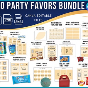 650 Party Favor Templates Bundle , Party Templates , Chip bag Template , Party Favors , Capri Sun Labels , Ring Pop , Chocolate Bar Wrappers image 2